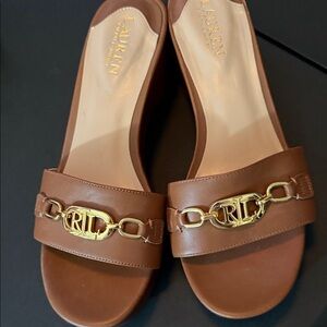 Lauren Ralph Lauren Tan Sandals with Gold Logo